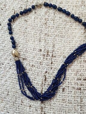 ✨ Vintage Navy & Gold Hand-Knotted Statement Necklace ✨